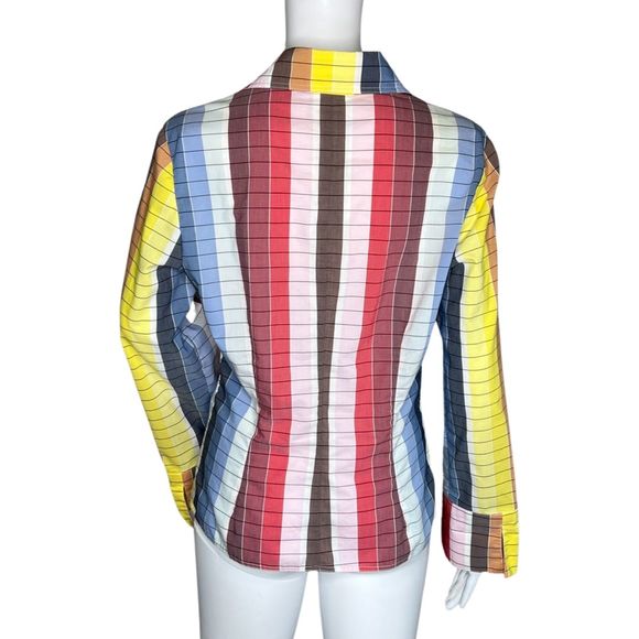 Finley  Shirt Womens Medium Multicolor Stripe Button Up Fun Colorful Y2K Retro - Picture 4 of 9